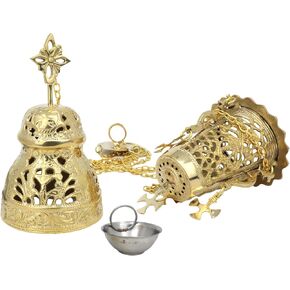 Ornate Hanging Brass Censer, Charcoal and Incense Burner, Catholic Church Supplies, 25 Inches
