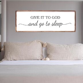 42''×15'' Give It to God and Go to Sleep Sign Framed Large Above Bed Wall Decor, Farmhouse-Style Bedroom Artwork, Rustic Guest Room Wall Decor, Master Bedroom Wood Wall Art