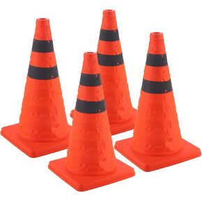 SINGARO 28 inch Traffic Cones, 4PCS Collapsible Orange Cones for Parking, Parking Cones with Reflective Collars, Training Cones, Driveway, Car Interior Accessories