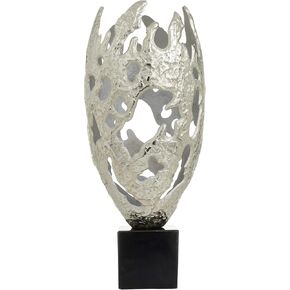 Deco 79 Aluminum Metal Abstract Decorative Sculpture Cut-Out Home Decor Statue with Black Base, Accent Figurine 10" x 10" x 23", Silver