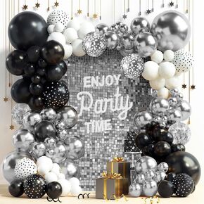 112PCS Glod and Black Confetti Balloons Explosion Star Foil Balloons 22 18 12 10 5 In Black White Metallic Gold Balloons for Birthday Baby Shower Wedding Party Supplies Decorations