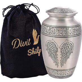 Cremation Urn for Human Ashes with Satin Bag, for Adults up to 200 lbs | Large Handcrafted Funeral Urns by Divit Shilp (Black Art, Adult)