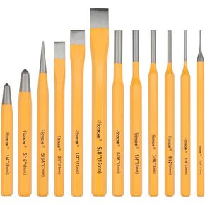 Hoteche 12-Piece Punch and Chisel Set Including Taper Punch, Center Punch, Cold Chisel, Pin Punch with Storage Case for Metalworking and Woodworking
