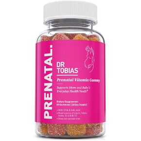 Dr. Tobias Prenatal Vitamin Gummy – Iron Free Prenatal Vitamins with DHA and Folic Acid – Good Source of Niacin, Biotin, B6, & B12 – Supports Overall Health – 60 Gummies, 30 Servings (2 Daily)