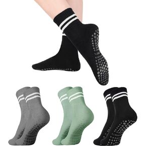 Sea Zaela Pilates Socks for Women with Non Slip Grippers Barre Socks Yoga Socks Mens Hospital Socks Sticky Socks 3 Pairs