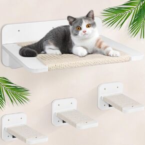 Cat Wall Furniture Set with Plush Cushion, Cat Hammock Cat Wall Shelves with 3 Cat Wall Steps, Cat Shelves and Perches for Wall Climbing Shelves for Indoor, Black Indoor Cat Shelves Wall Mount