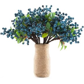 SHACOS Artificial Blue Berry Stems Pack of 20 Fake Berries with Green Leaves Fake Blueberries Spray Pick 9.8 inch for Christmas Decorations Crafts Holiday Home Decor (20 PCS, Berry Blue)