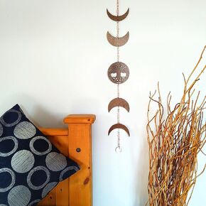 Wooden Moon Phase Wall Hanging, Celestial Decor, Moon Garland for Window or Wall, Tree of Life, Crystal Sphere, Rose Quartz, Rainbow Maker