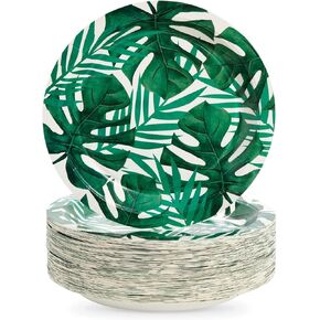 BLUE PANDA 80-Pack Tropical Paper Plates, Disposable 9" Green Leaf Plates Paper Design for Birthday. Bridal Shower, Hawaiian Luau Party Supplies, Summer-Party Themed Decorations