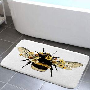 NYMB Wild Animals Bee with Daisy Flower Bathroom Rug Bath Mat, Farmhouse Modern Bird Bee Garden Vintage Queen Floral Kitchen Shower Mat, Bedroom Door Mat, (17X29)