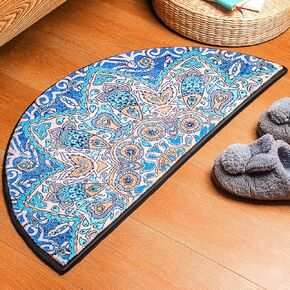 Half Circle Boho Bathroom Rugs, Low Pile Bohemian Half Round Bath Mats for Bathroom Kitchen Sink Bedroom Indoor Floor Non Slip Washable, Peacock