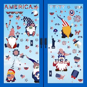 4th of July Patriotic Window Clings,8 Sheets USA Stars Shape Flags for Veterans Day Double-Side Reusable Window Stickers Decorations Blue Red White Window Decals