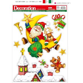 bCreative Christmas Winter Stickers Decals Glass Window Clings Decorations DIY Adhesives 4 Sheets Assorted Santa Claus Tree Snowflake, 16 inches x11 inch