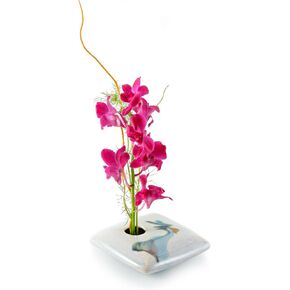 Square Ikebana Flower Vase, Ivory Wave