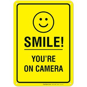 Smile You're on Camera Sign - (4 Pack) - Video Surveillance Sign | 10x7 Inches,Rust Free 0.40 Aluminum, Fade Resistant, Indoor/Outdoor Use, Made in USA by Sigo Signs