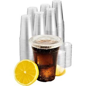 10 oz. Clear Cups With Lids / Clear Disposable Cups / Ice coffee cups & Bubble Boba Tea Cups / Clear Plastic Cups with Lids / Cup with Lid for Cold Drinking & Smoothie Pack of 100
