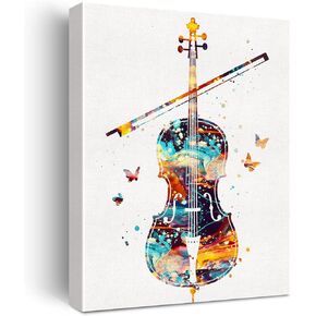 Watercolor Cello Canvas Wall Art Music Instrument Cello Jazz Canvas Print Painting Poster Wall Decor Framed Cellist Musician Gifts 12x15 Inch