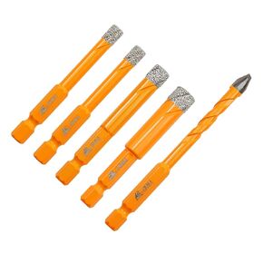 Tile Drill Bits Kit 6mm 4pcs Quick-fit Shank& 6mm Carbide Drill Bits for Drilling Ceramic Porcelain Tile Marble Granite Masonry