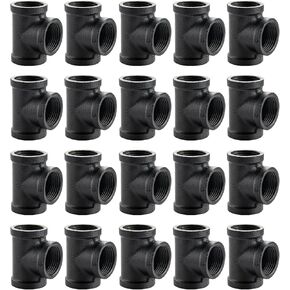 1" Pipe Fitting Tee - Home Expert 10 Pack Threaded Malleable Cast Iron Pipe Fittings for Vintage Retro Steampunk Industrial Shelf Bracket DIY Plumbing