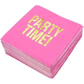 BLUE PANDA Hot Pink Paper Napkins - Perfect for Parties and Special Occasions (5 x 5 Inches, Gold Foil, 50 Pack) - Ideal for Cocktail and Birthday Celebrations.