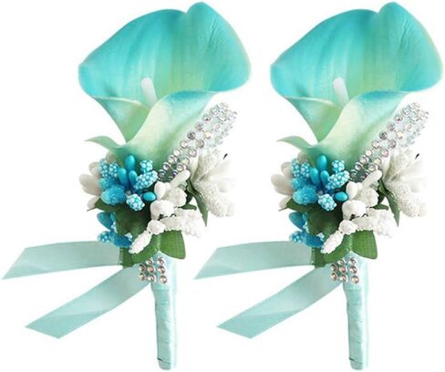 2Pcs Artificial Calla Lily Wrist Corsage Boutonniere Set, Groomsmen Bridesmaids Wedding Flowers Accessories Prom Party Decorations,Ivory White (White) in Saudi Arabia