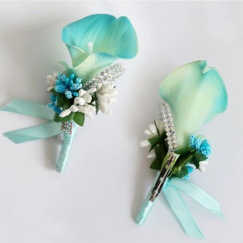 2Pcs Artificial Calla Lily Wrist Corsage Boutonniere Set, Groomsmen Bridesmaids Wedding Flowers Accessories Prom Party Decorations,Ivory White (White) in Saudi Arabia