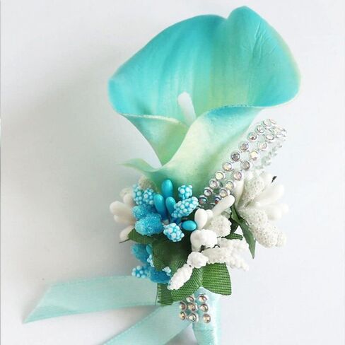 2Pcs Artificial Calla Lily Wrist Corsage Boutonniere Set, Groomsmen Bridesmaids Wedding Flowers Accessories Prom Party Decorations,Ivory White (White) in Saudi Arabia