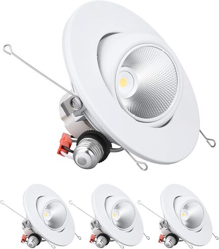 TORCHSTAR 6 Inch 5CCT LED Gimbal Retrofit Recessed Light Dimmable, 2700K/3000K/3500K/4000K/5000K, 12W CRI90 Directional Eyeball Can Light, Swivel Adjustable Spotlight Downlight ETL, Pack of 4 in Saudi Arabia