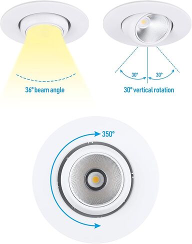 TORCHSTAR 6 Inch 5CCT LED Gimbal Retrofit Recessed Light Dimmable, 2700K/3000K/3500K/4000K/5000K, 12W CRI90 Directional Eyeball Can Light, Swivel Adjustable Spotlight Downlight ETL, Pack of 4 in Saudi Arabia