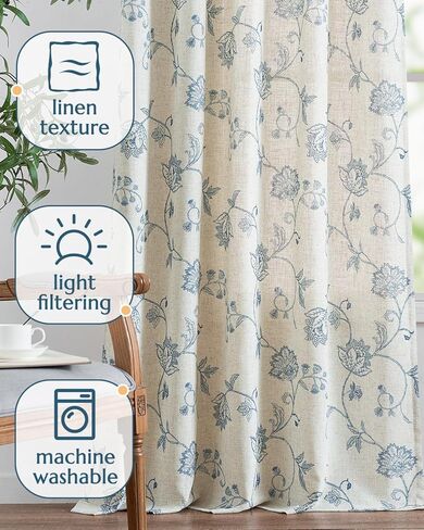 jinchan الكتان الستائر الستائر الأزهار 84 بوصة طول لغرفة المعيشة غرفة نوم ضوء تصفية قضيب الجيب الخلفي علامة التبويب مزرعة الستائر الكتان الكتان الملمس نافذة الستائر مجموعة 2 لوحات أسود على الكتان in Kuwait