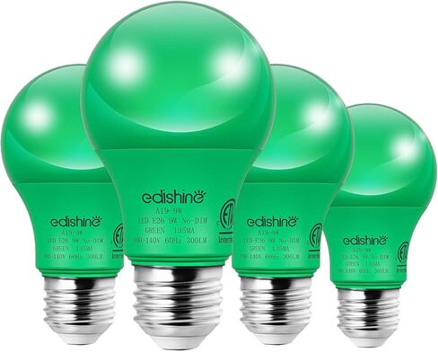 EDISHINE Orange Light Bulbs, A19 9W(60W Equivalent) Orange LED Bulbs, E26 Base LED Orange Colored Light Bulb for Christmas Decorations, Halloween, Front Porch, 4 Pack, ETL Listed in Saudi Arabia