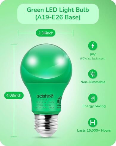 EDISHINE Orange Light Bulbs, A19 9W(60W Equivalent) Orange LED Bulbs, E26 Base LED Orange Colored Light Bulb for Christmas Decorations, Halloween, Front Porch, 4 Pack, ETL Listed in Saudi Arabia