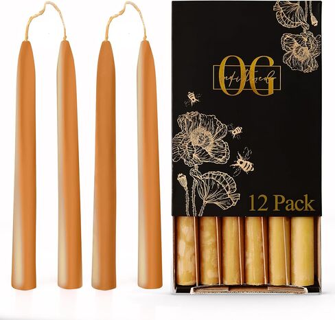 12 Dripless 8" Long Beeswax Taper Candles, 100% Natural Beeswax Taper Candles, Smokeless Tall Candlesticks, Decorative Long Burning Time, Drip Free Beeswax Candle Sticks for Home, Wedding, Dinner, etc in Saudi Arabia