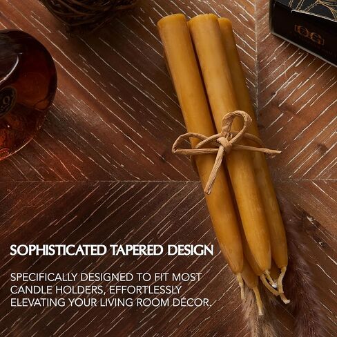 12 Dripless 8" Long Beeswax Taper Candles, 100% Natural Beeswax Taper Candles, Smokeless Tall Candlesticks, Decorative Long Burning Time, Drip Free Beeswax Candle Sticks for Home, Wedding, Dinner, etc in Saudi Arabia