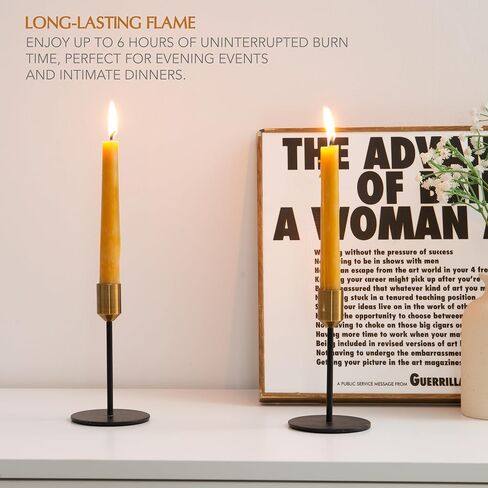 12 Dripless 8" Long Beeswax Taper Candles, 100% Natural Beeswax Taper Candles, Smokeless Tall Candlesticks, Decorative Long Burning Time, Drip Free Beeswax Candle Sticks for Home, Wedding, Dinner, etc in Saudi Arabia
