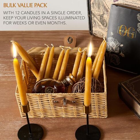 12 Dripless 8" Long Beeswax Taper Candles, 100% Natural Beeswax Taper Candles, Smokeless Tall Candlesticks, Decorative Long Burning Time, Drip Free Beeswax Candle Sticks for Home, Wedding, Dinner, etc in Saudi Arabia
