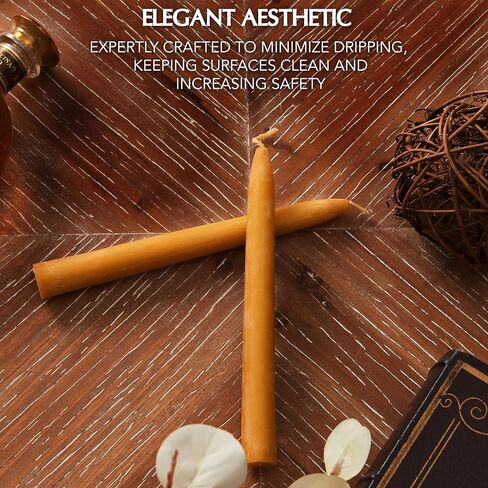 12 Dripless 8" Long Beeswax Taper Candles, 100% Natural Beeswax Taper Candles, Smokeless Tall Candlesticks, Decorative Long Burning Time, Drip Free Beeswax Candle Sticks for Home, Wedding, Dinner, etc in Saudi Arabia