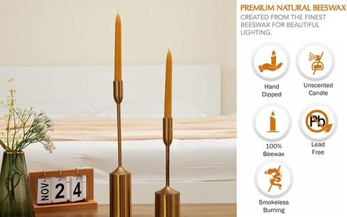 12 Dripless 8" Long Beeswax Taper Candles, 100% Natural Beeswax Taper Candles, Smokeless Tall Candlesticks, Decorative Long Burning Time, Drip Free Beeswax Candle Sticks for Home, Wedding, Dinner, etc in Saudi Arabia