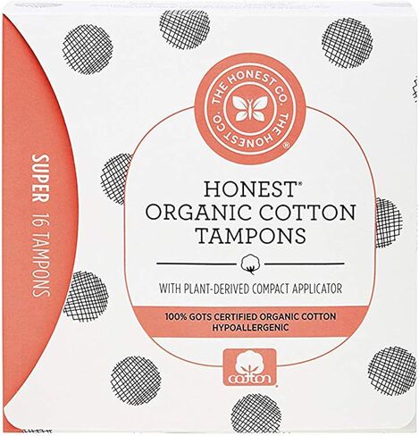 سدادات قطنية عضوية من شركة Honest Company مزودة بأداة تطبيق مضغوطة نباتية | سوبر | لا يسبب الحساسية وجيد التهوية | قطن عضوي معتمد من GOTS | منتجات النظافة النسائية | 16 عدد in Kuwait