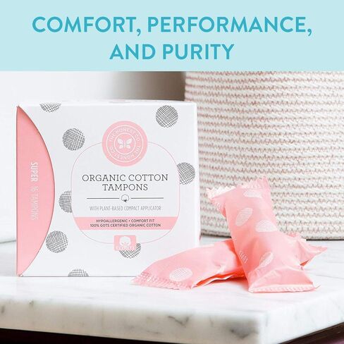 سدادات قطنية عضوية من شركة Honest Company مزودة بأداة تطبيق مضغوطة نباتية | سوبر | لا يسبب الحساسية وجيد التهوية | قطن عضوي معتمد من GOTS | منتجات النظافة النسائية | 16 عدد in Kuwait