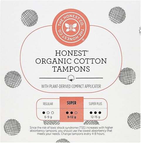سدادات قطنية عضوية من شركة Honest Company مزودة بأداة تطبيق مضغوطة نباتية | سوبر | لا يسبب الحساسية وجيد التهوية | قطن عضوي معتمد من GOTS | منتجات النظافة النسائية | 16 عدد in Kuwait
