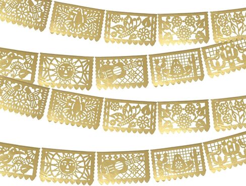 Gold Papel Picado Banner - Matte Gold Papel PicadoTissue Paper Banner for fiestas, weddings, bridal shower, engagement, baby shower, birthdays 2 pack/12ft long each)/ Not plastic in Kuwait