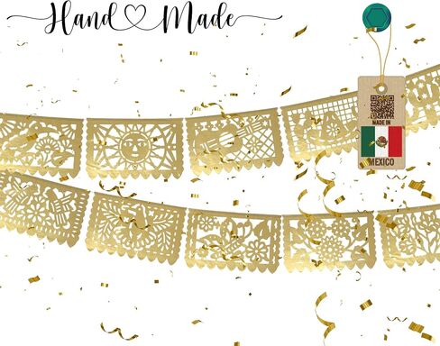 Gold Papel Picado Banner - Matte Gold Papel PicadoTissue Paper Banner for fiestas, weddings, bridal shower, engagement, baby shower, birthdays 2 pack/12ft long each)/ Not plastic in Kuwait