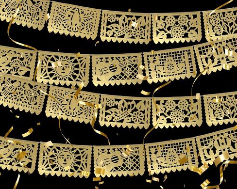 Gold Papel Picado Banner - Matte Gold Papel PicadoTissue Paper Banner for fiestas, weddings, bridal shower, engagement, baby shower, birthdays 2 pack/12ft long each)/ Not plastic in Kuwait