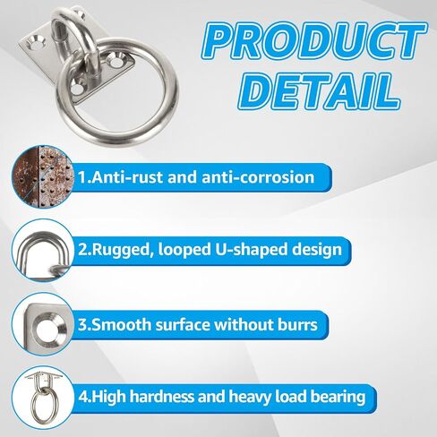 4 Pcs 304 Stainless Steel Pad Eye Plate Hook, Heavy Duty Pad Eye Ceiling Hook with Screws, Wall Mount Hook for Hanging in Saudi Arabia