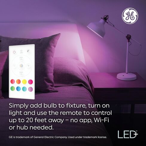 مصابيح إضاءة GE LED+ متغيرة الألوان مع جهاز تحكم عن بعد، 9.5 وات، لا يتطلب تطبيق أو شبكة Wi-Fi، A19، CAC (عبوتان) in Saudi Arabia