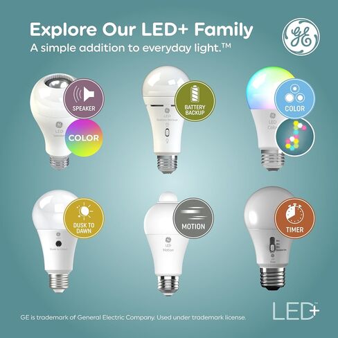 مصابيح إضاءة GE LED+ متغيرة الألوان مع جهاز تحكم عن بعد، 9.5 وات، لا يتطلب تطبيق أو شبكة Wi-Fi، A19، CAC (عبوتان) in Saudi Arabia