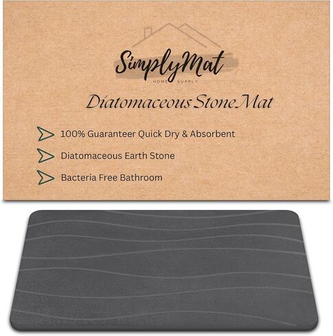 Fast Absorbent Diatomaceous Earth Stone Floor Mat, Quick Drying Non-Slip Stone Mat for Bathroom Or Kitchen, No More Wet Floors (Dark Grey Wave) in Saudi Arabia
