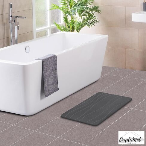 Fast Absorbent Diatomaceous Earth Stone Floor Mat, Quick Drying Non-Slip Stone Mat for Bathroom Or Kitchen, No More Wet Floors (Dark Grey Wave) in Saudi Arabia