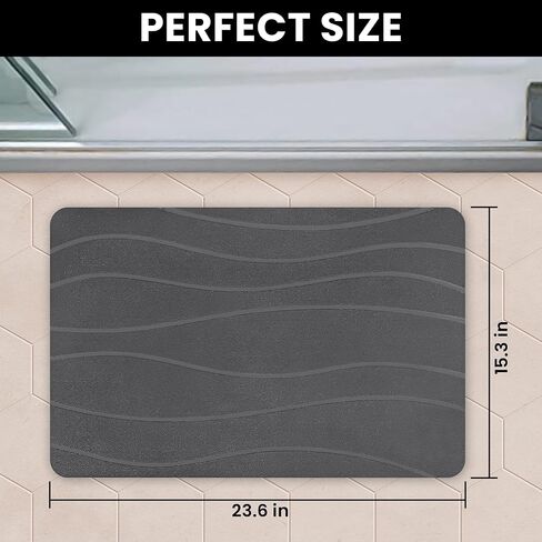 Fast Absorbent Diatomaceous Earth Stone Floor Mat, Quick Drying Non-Slip Stone Mat for Bathroom Or Kitchen, No More Wet Floors (Dark Grey Wave) in Saudi Arabia